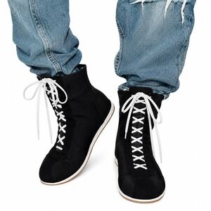 Zara Black Fabric Suede High-Top Sneakers Boxing Style Boots EUR 40 9